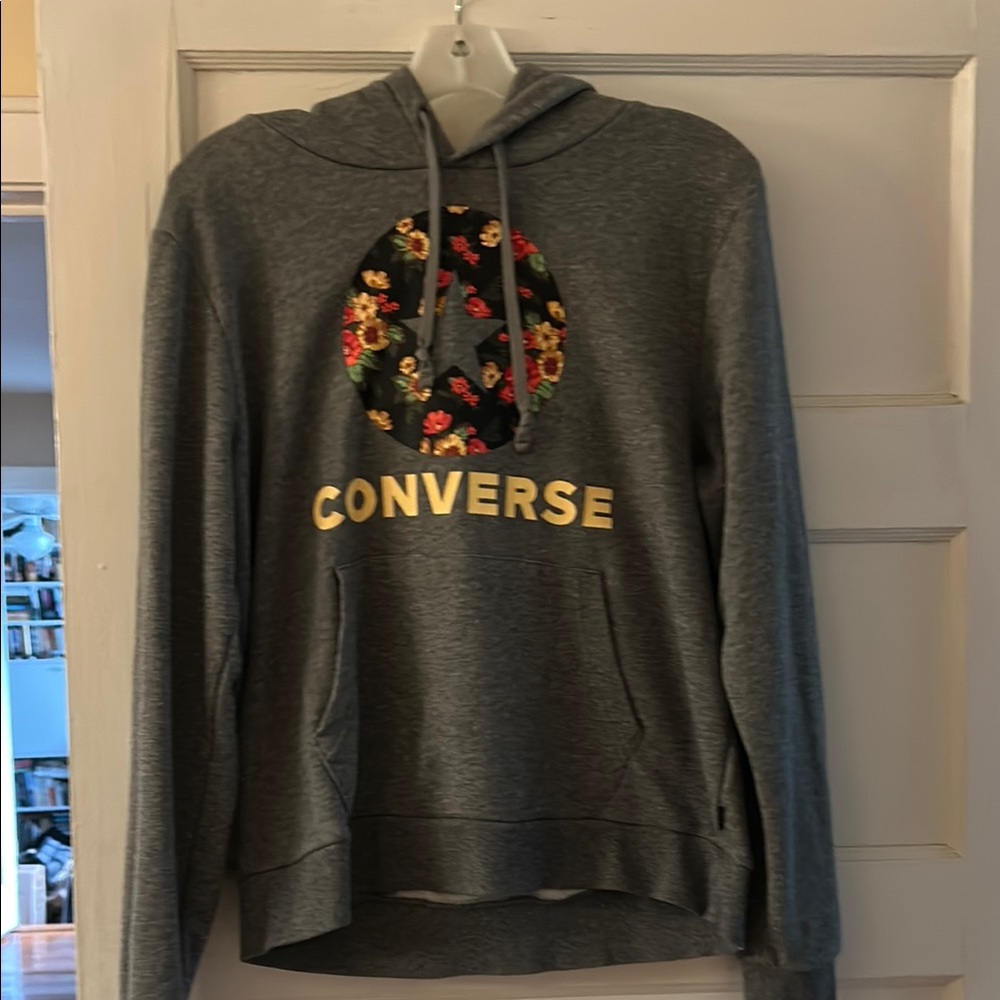 Converse Dark Gray Hoodie with Floral Peace Design